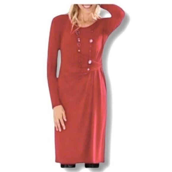 J. Jill Dresses & Skirts - J. Jill Long Sleeve Crew Neck Side Waist Knot Carmine Red Knit Dress Size S